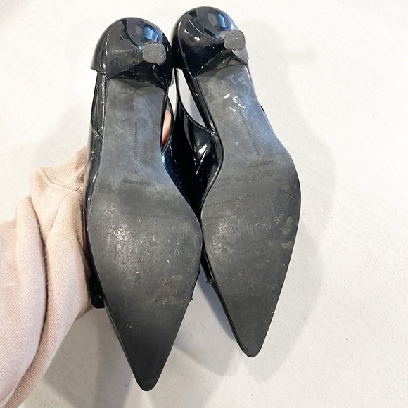 Stuart Weitzman Tabetha Patent Leather Kitten Heels Black Buckle Pointed Toe 7 - Picture 12 of 13